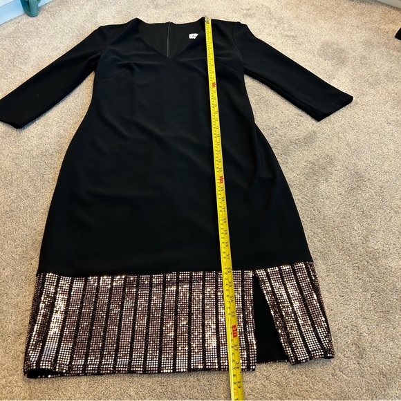 Joseph Ribkoff black V-neck sheath dress metallic Rose Gold sequin accents 6 NWT - Picture 9 of 15